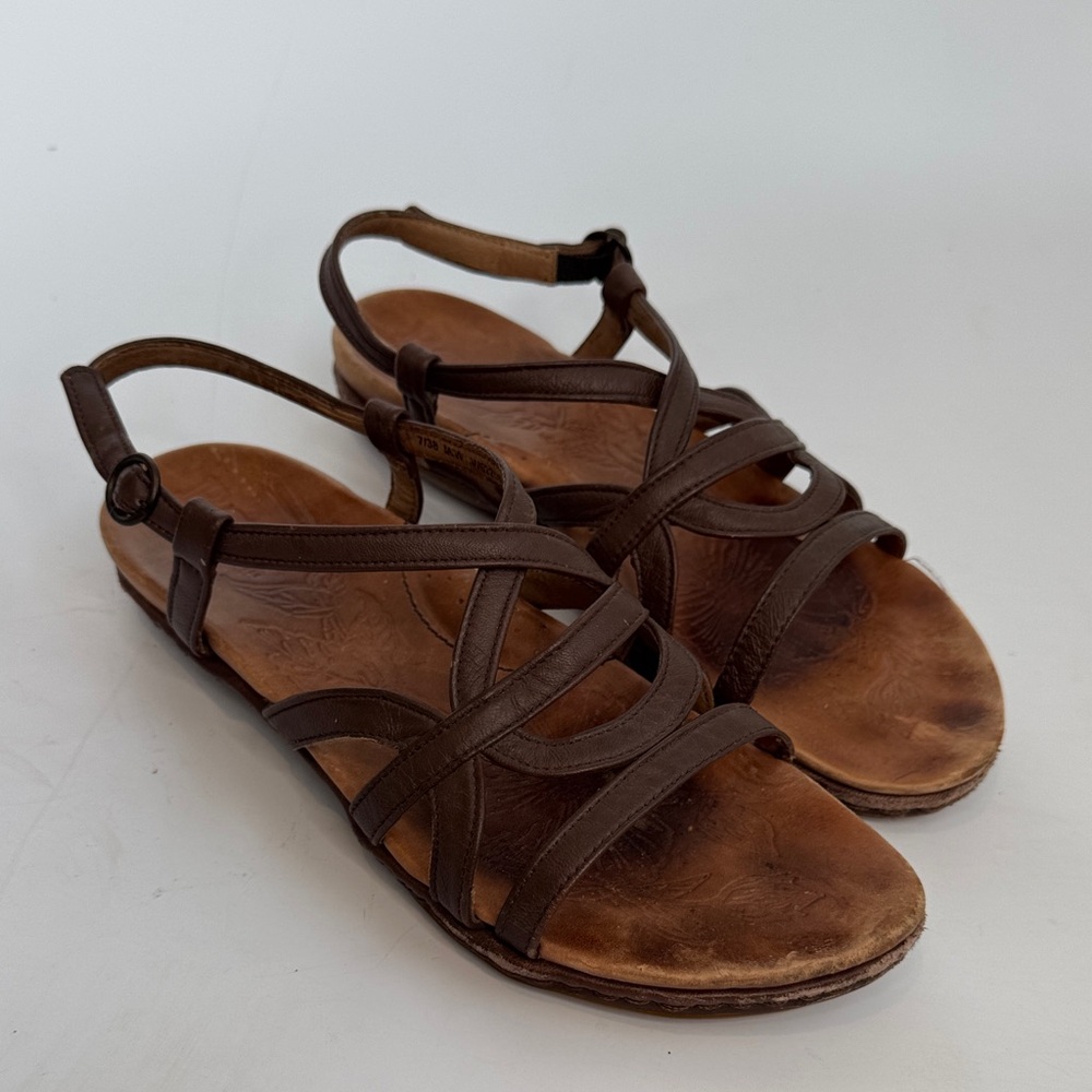 Born Brown Leather Strappy Sling Back Sandals Womens Size 7